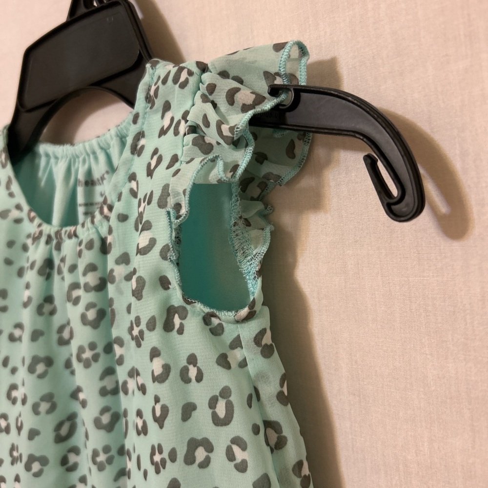 Healthtex Blue and Gray Blouse with Ruffle Sleeves and animal print detail - Picture 3 of 6